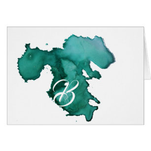 Tarjetas de nota de monograma de script - Verde az