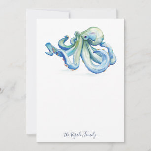 Tarjetas De Nota De Octopus Azul De Acuarela Con S