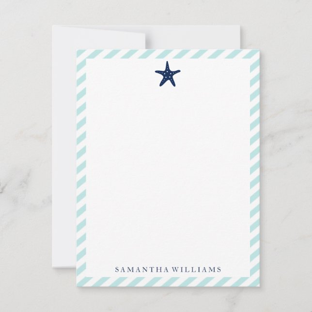 Tarjetas de nota de preppy Blue Starfish en tiras  (Anverso)
