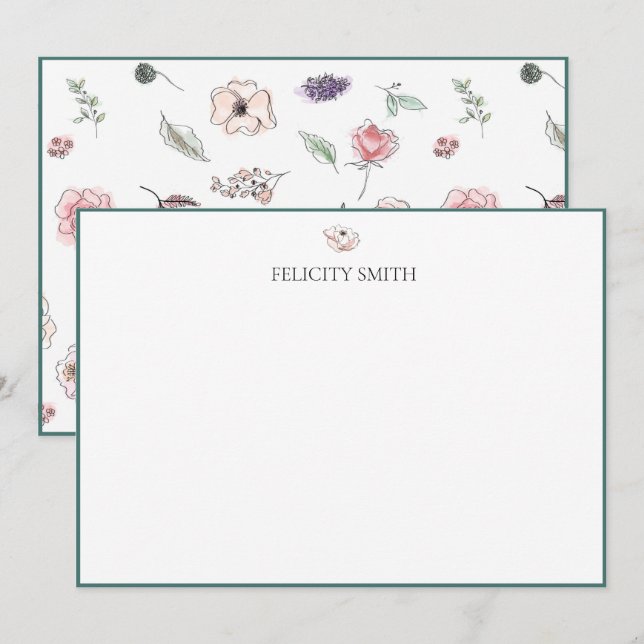 Tarjetas de nota Elegante Flor Botánica Plana Mode (Anverso / Reverso)