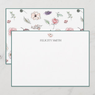 Tarjetas de nota Elegante Flor Botánica Plana Mode