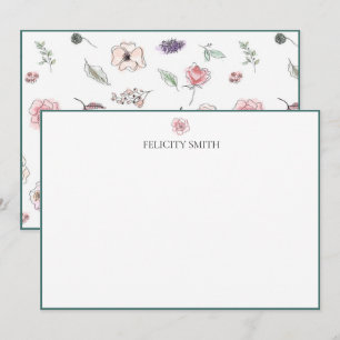 Tarjetas de nota Elegante Flor Botánica Plana Mode
