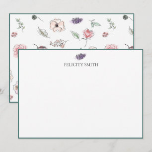 Tarjetas de nota Elegante Lavanda Botánica Plana M