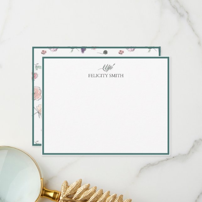 Tarjetas de nota Elegante Plano Moderno Nombre de  (Anverso/Reverso In Situ)