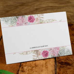 Tarjetas de nota personalizada con floral rosa de 