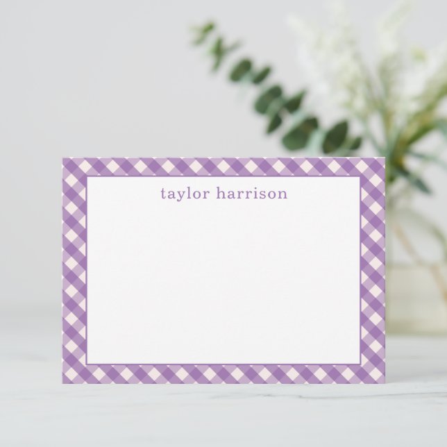Tarjetas de nota personalizadas de gingham brillan (Anverso de pie)