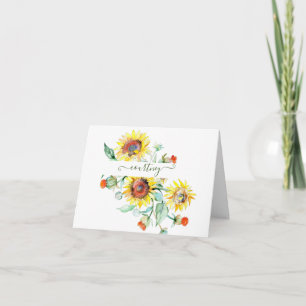 Tarjetas de nota personalizadas de girasoles con a