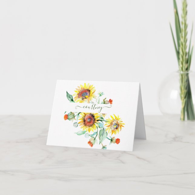 Tarjetas de nota personalizadas de girasoles con a (Anverso)