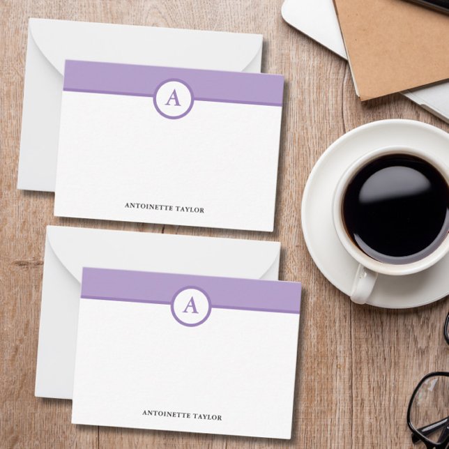 Tarjetas de nota personalizadas de monograma púrpu (Subido por el creador)