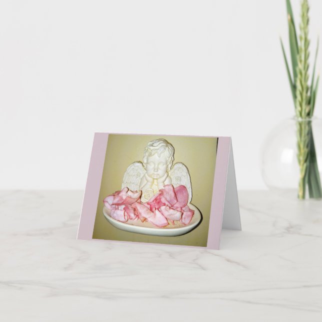 Tarjetas de nota pétalo-cherub y rosa (Anverso)
