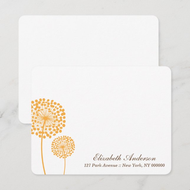 Tarjetas de nota plana de Dandelions naranja (Anverso / Reverso)