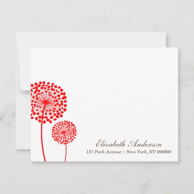 Tarjetas de nota plana de Dandelions Rojas (Anverso)