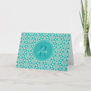 Tarjetas de nota verde azuladas del monograma del
