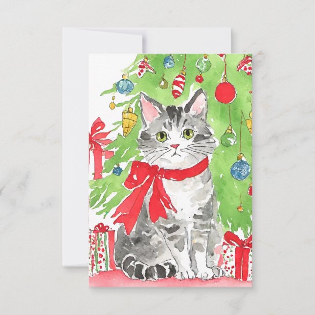 Tarjetas de notas acuáticas para Navidades Kitten (Anverso)