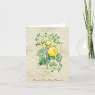 Tarjetas de notas Art Déco de rosas amarillas