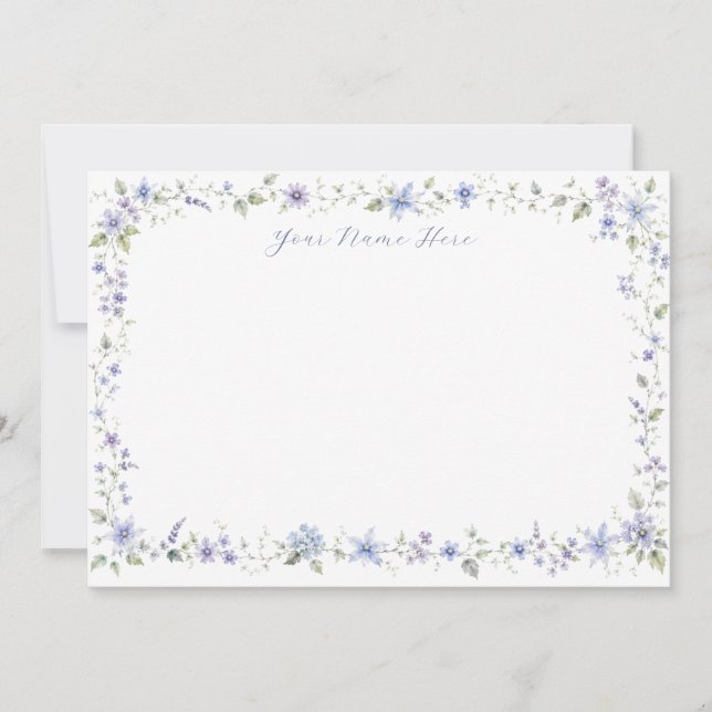 Tarjetas de notas azules personalizadas de flores  (Anverso)