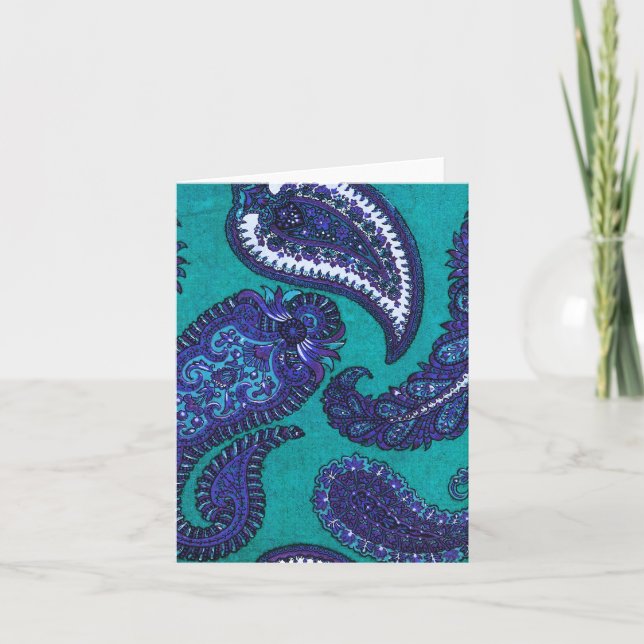 Tarjetas de notas Blue and Aqua Paisley (Anverso)