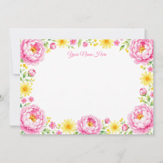 Tarjetas de notas botánicas de peonía rosa en acua