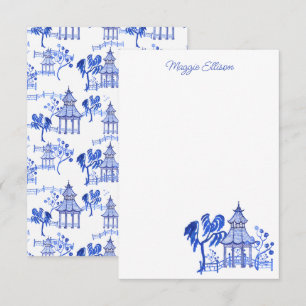 Tarjetas de notas Chinoiserie Watercolor Blue Pago