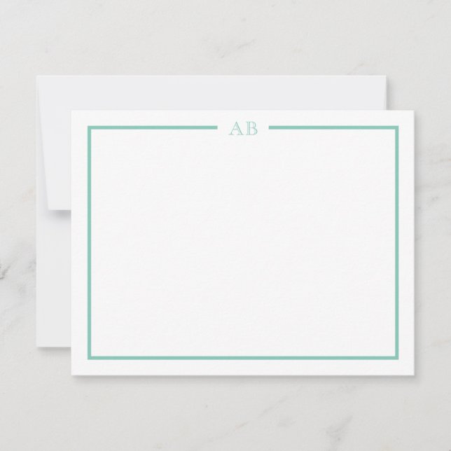 Tarjetas de notas con monograma floral verde menta (Anverso)