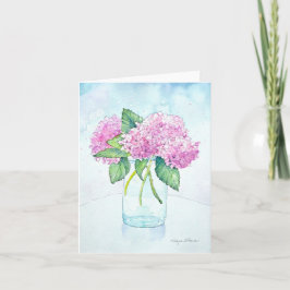 Tarjetas de notas de acuarela de hidrangea rosa
