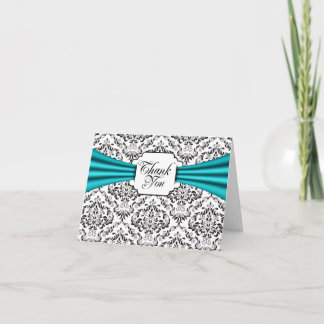 Tarjetas de notas de agradecimiento Damask Negro B