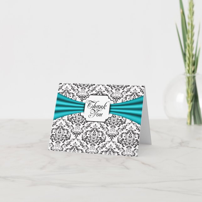 Tarjetas de notas de agradecimiento Damask Negro B (Anverso)