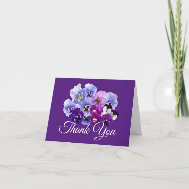 Tarjetas de notas de agradecimiento Purple Pansies (Anverso)