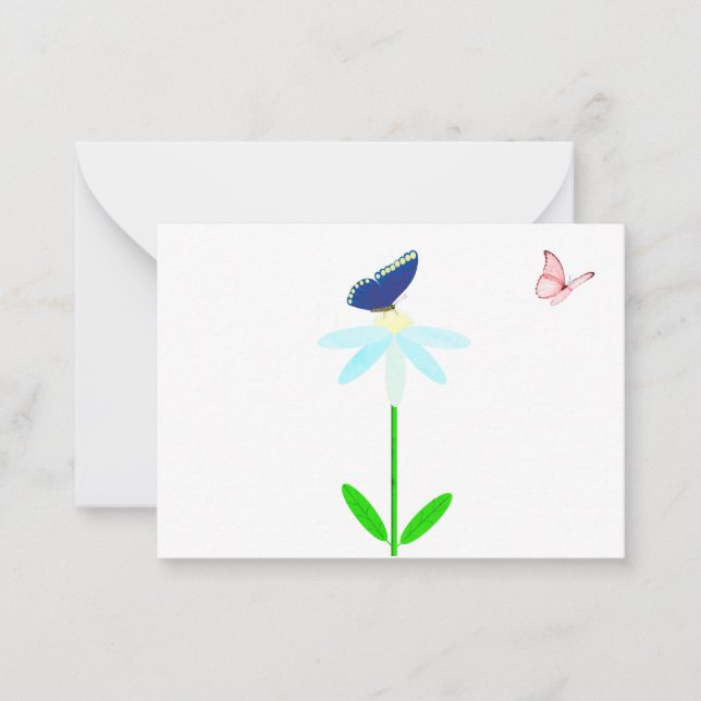 Tarjetas de notas de azul y mariposas rosas de mar (Anverso)