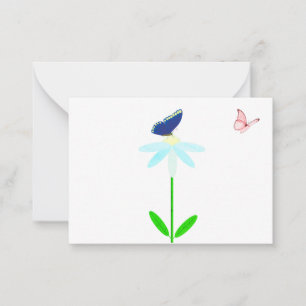 Tarjetas de notas de azul y mariposas rosas de mar
