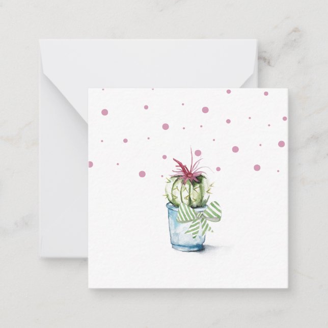 Tarjetas de notas de cactus con acuarela adorable (Anverso)