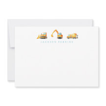 Tarjetas de notas de camiones de construcción para