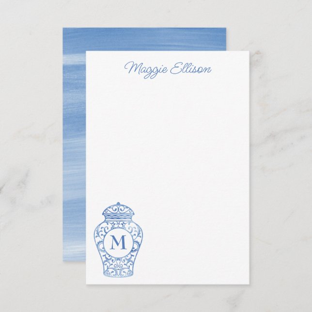 Tarjetas de notas de Chinoiserie Monogrammed Ginge (Anverso / Reverso)