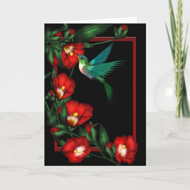 Tarjetas de notas de colibrí y hibisco (Anverso)