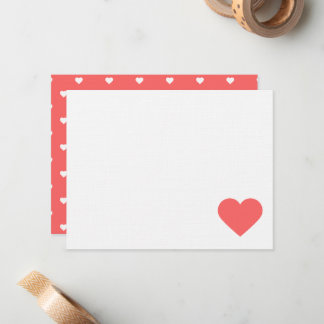 Tarjetas de notas de corazones dulces de coral del