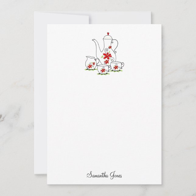 Tarjetas de notas de estilo de juego de té, rojo (Anverso)