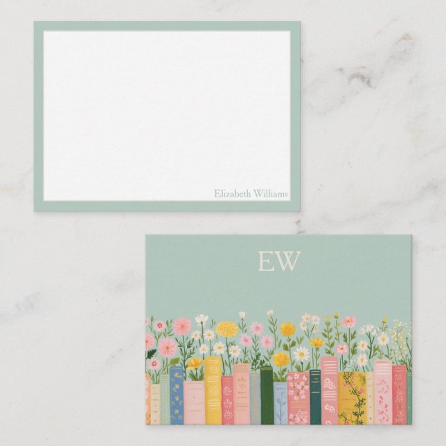 Tarjetas de notas de flores y libros bonitos (Anverso / Reverso)