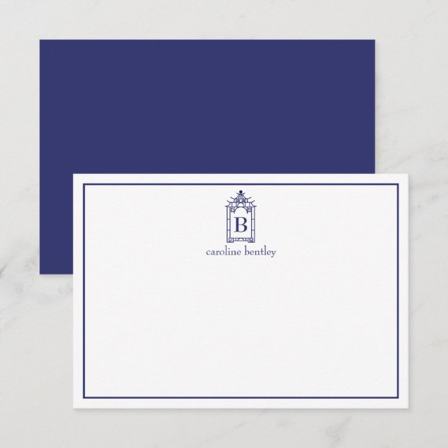 Tarjetas de notas de la pagoda monogramada preppy (Anverso / Reverso)