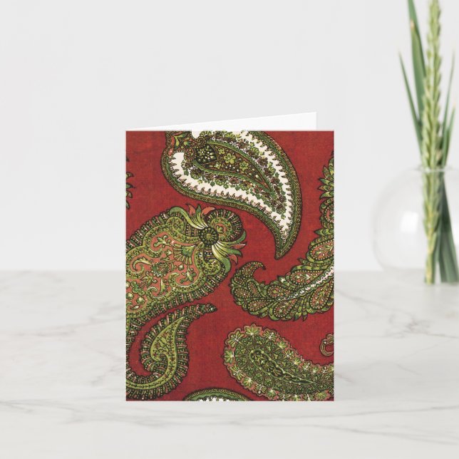 Tarjetas de notas de la Paisley Roja y Verde (Anverso)