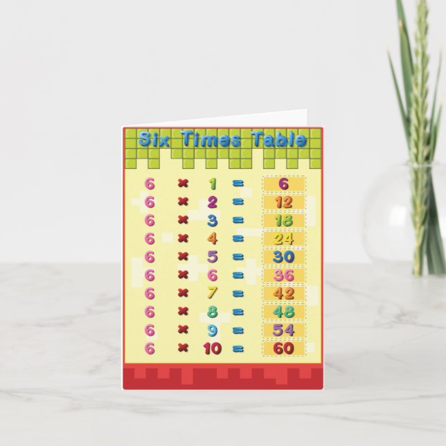 Tarjetas de notas de la tabla del seis (Anverso)