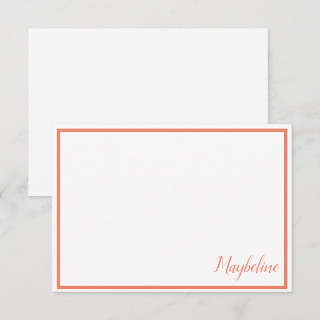 Tarjetas de notas de mandarina y blanco personaliz (Anverso / Reverso)