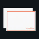 Tarjetas de notas de mandarina y blanco personaliz<br><div class="desc">las tarjetas de nota plana tienen una tarjeta con bordes tangerinos y blancos con una tipografía encantadora. En tangerina y blanco.</div>