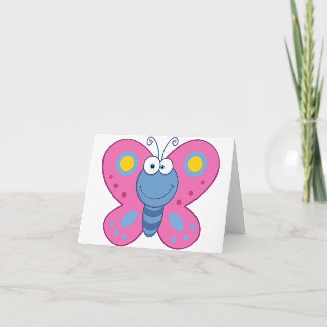 Tarjetas de notas de mariposa rosa sonriente (Anverso)