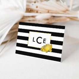 Tarjetas de notas de monograma Black Stripe & Gold