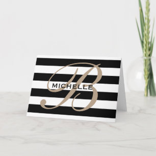 Tarjetas de notas de monograma con estilo con raya