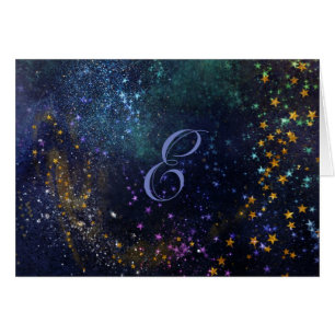 Tarjetas de notas de monograma de script - Noche e