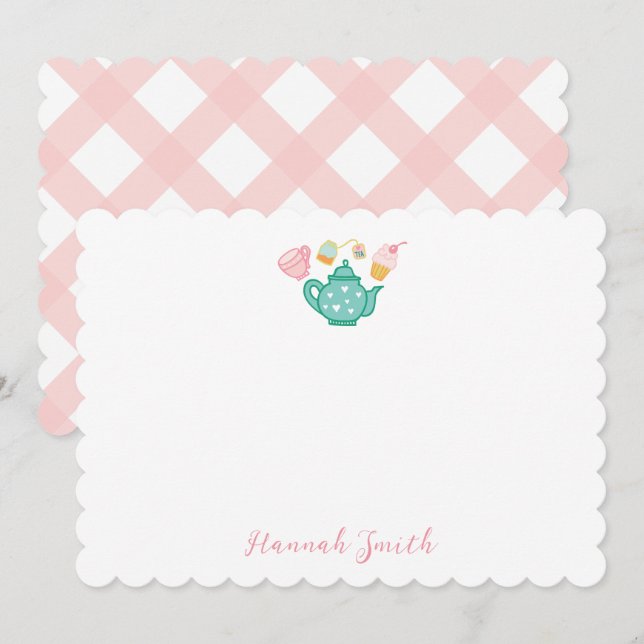Tarjetas de notas de notas de juego de té rosado p (Anverso / Reverso)