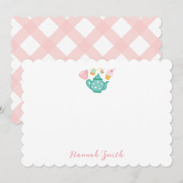 Tarjetas de notas de notas de juego de té rosado p