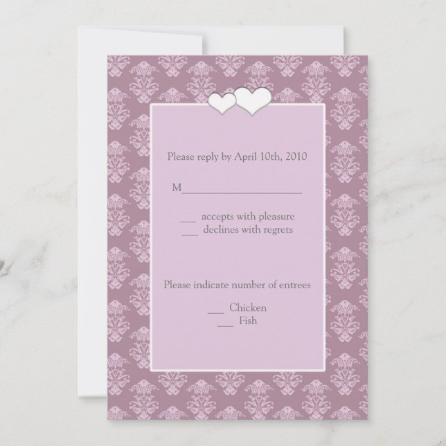 Tarjetas de notas de RSVP de Damasco Rosa para Bod (Anverso)