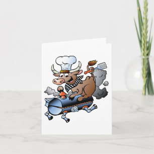 Tarjetas de notas de vaca montando una parrilla